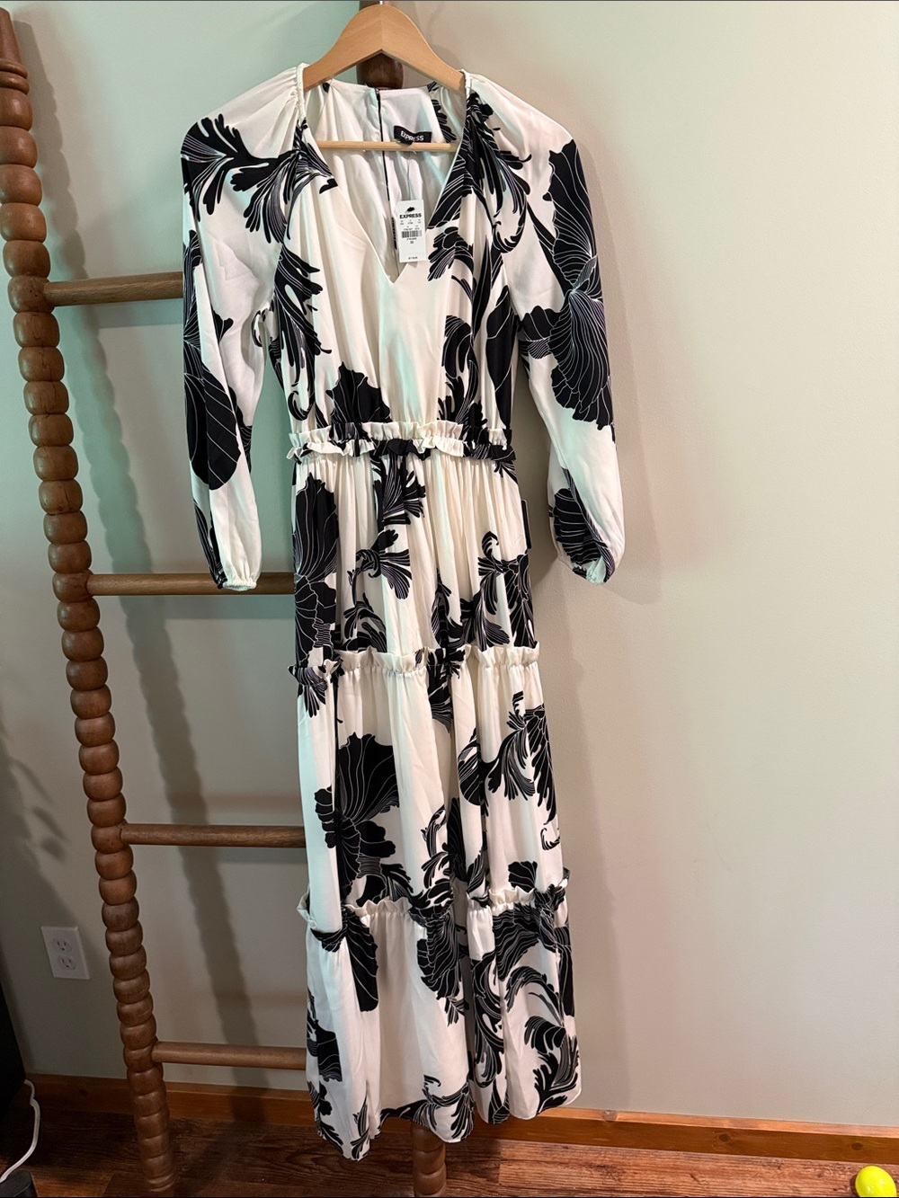 Express Black & White Floral Tiered Maxi Dress